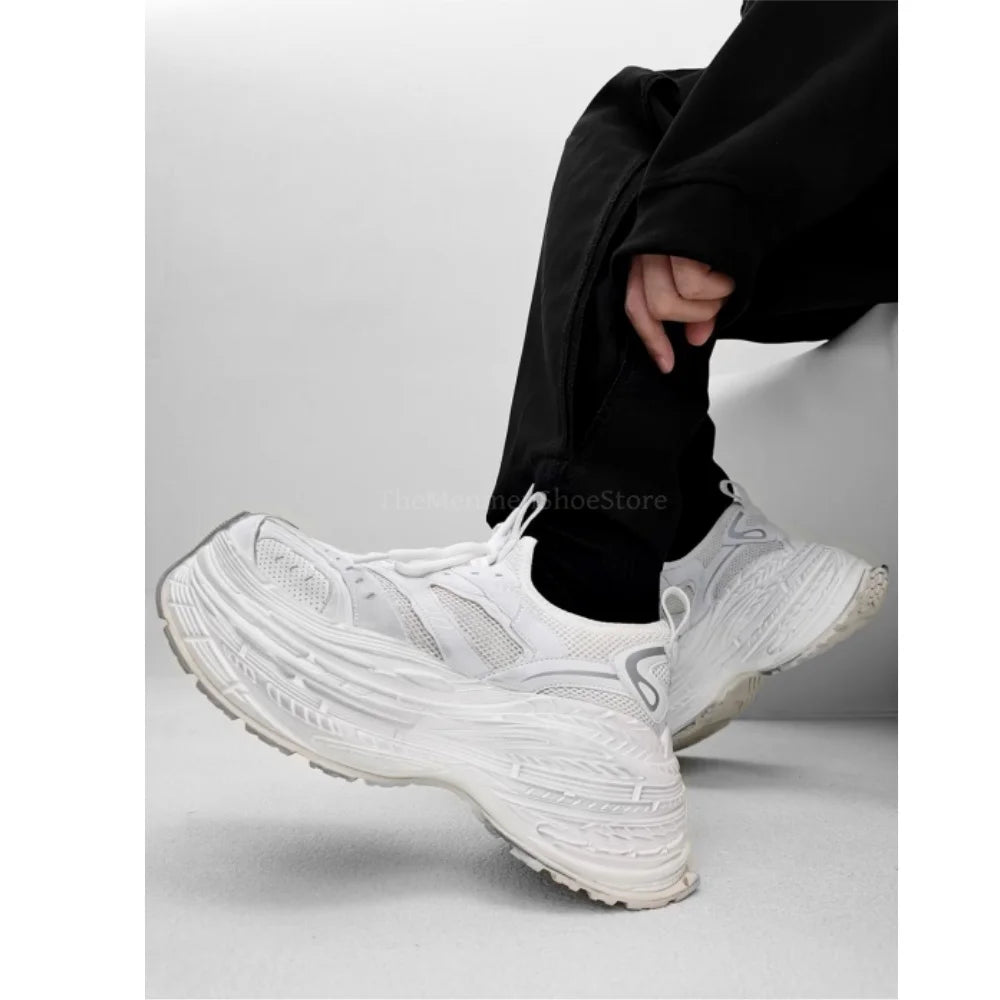 8 cm dicksohlige Dad-Schuhe 16XL Herrensneaker Weiß-Grün Nischen-High-End-Sportschuhe mit dicker Sohle Freizeit-Tankschuhreifen