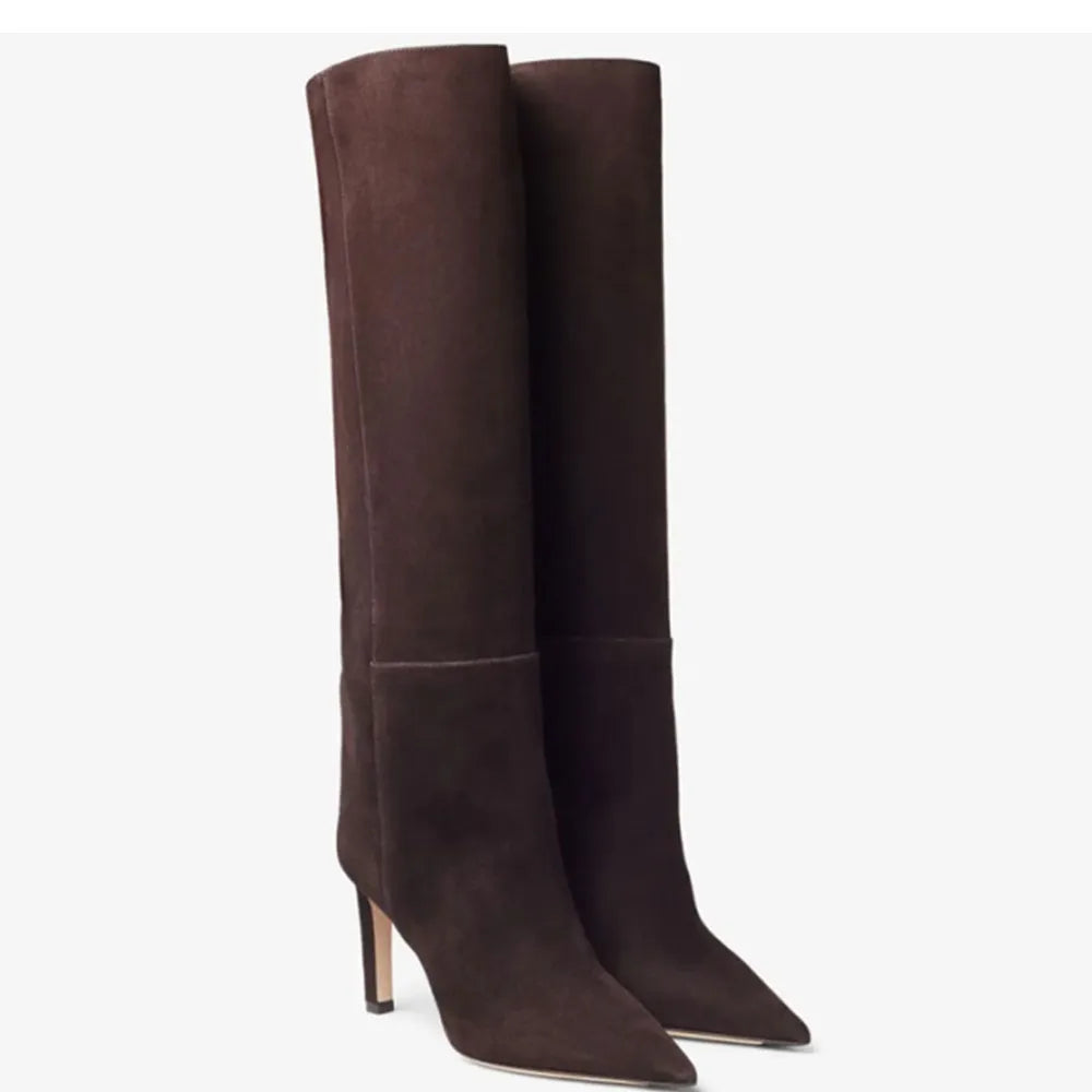 Damen-Stiefel mit schlanker Passform und hohen Absätzen, spitze High-Top-Stiefel, modische Herbst- und Winterstiefel für Damen in großen Größen