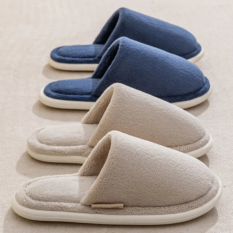 Hausschuhe aus Baumwolle für Damen, Winter mit dicker Sohle, 2024 neue warme Hausschuhe aus Wollstoff für Herren, Winter