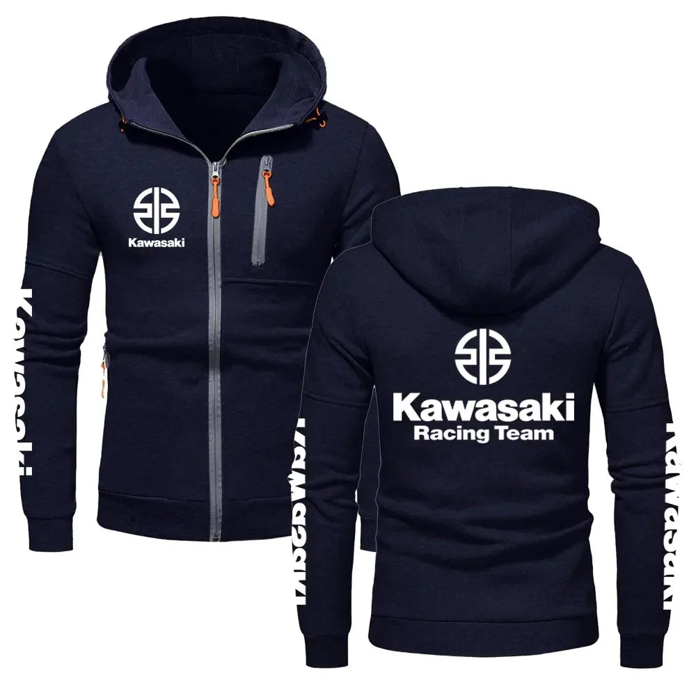 Kawasaki Logo Racing Motorradteam Herren Zip-Up Hoodie Frühling Herbst Übergröße Sweatshirt Neuer Sport Damen Jacken Mäntel