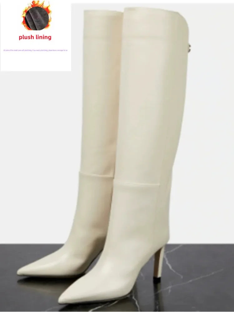 Damen-Stiefel mit schlanker Passform und hohen Absätzen, spitze High-Top-Stiefel, modische Herbst- und Winterstiefel für Damen in großen Größen