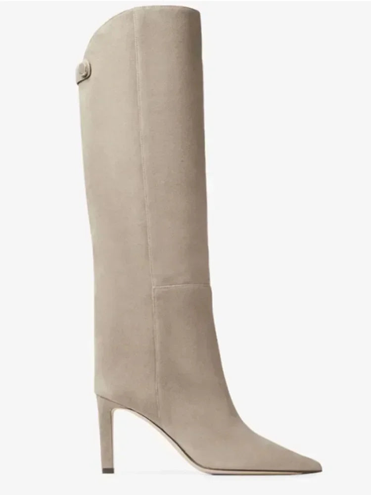 Damen-Stiefel mit schlanker Passform und hohen Absätzen, spitze High-Top-Stiefel, modische Herbst- und Winterstiefel für Damen in großen Größen