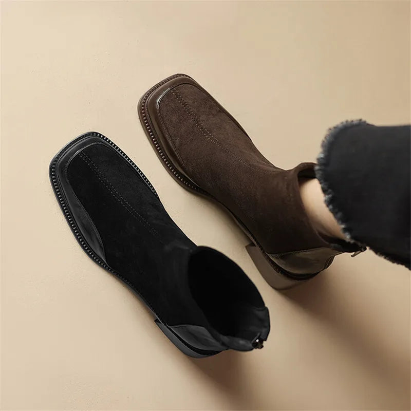 Neue Herbst-Winter Damenstiefel – Modische Chelsea-Stiefeletten mit eckiger Spitze für Damen, kurze Stiefel mit Blockabsatz, Botines Mujer in den Größen 34–43.