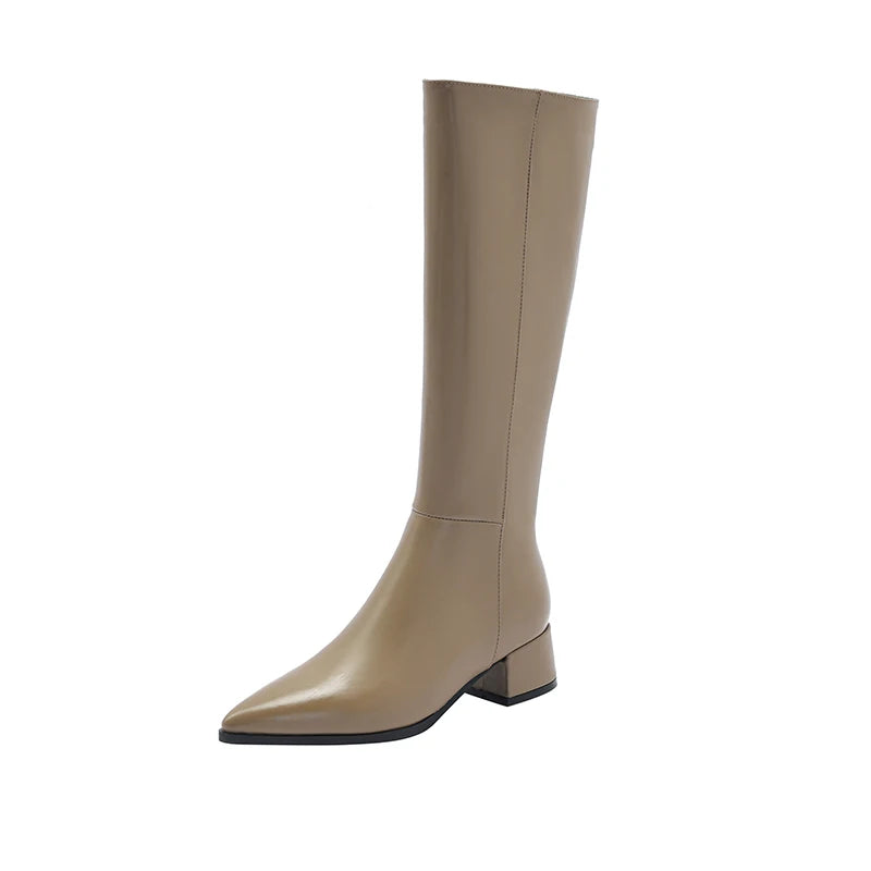 Ods Herbst Winter Damen Kniehohe Klassische Stretch Schlanke Lange Stiefel mit Dicken Hohen Absätzen, Quadratspitze, Schlichte Schuhe in Großen Größen 41 42 43 45