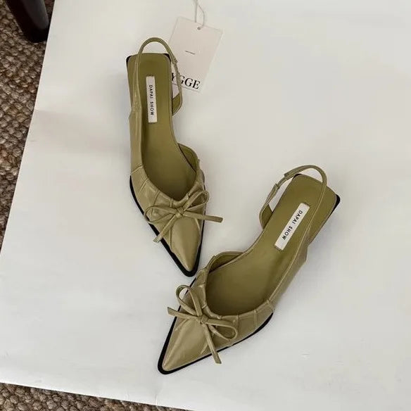 2025 Neue Sommer-Damenschuhe Modische Damen-Pumps mit spitzer Kappe Slingback mit niedrigen Absätzen Damensandalen Modischer Schleifen-Damenschuh