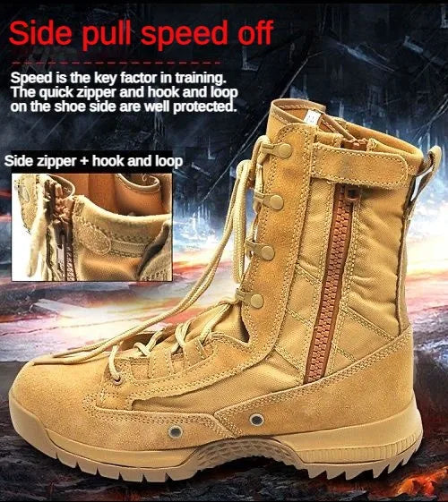 Hochgeschnittene wasserdichte Leder-Wanderarbeitsstiefel für Herren, rutschfest, leicht, Kampf- & Taktikstiefel, atmungsaktive Wüstenstiefel