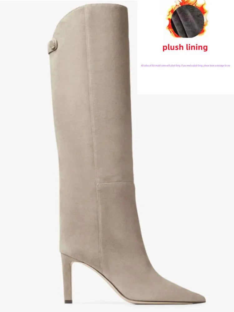 Damen-Stiefel mit schlanker Passform und hohen Absätzen, spitze High-Top-Stiefel, modische Herbst- und Winterstiefel für Damen in großen Größen