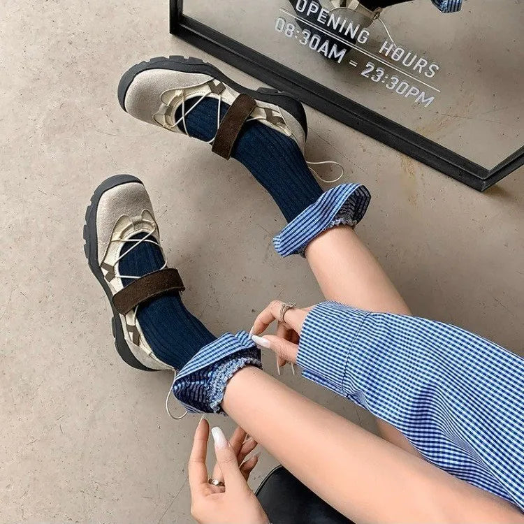 Hochwertige Damen-Ballerinas mit runder Spitze, flachem Design, atmungsaktiv, lässig, zum Hineinschlüpfen, Outdoor-tauglich, Mary-Jane-Stil.