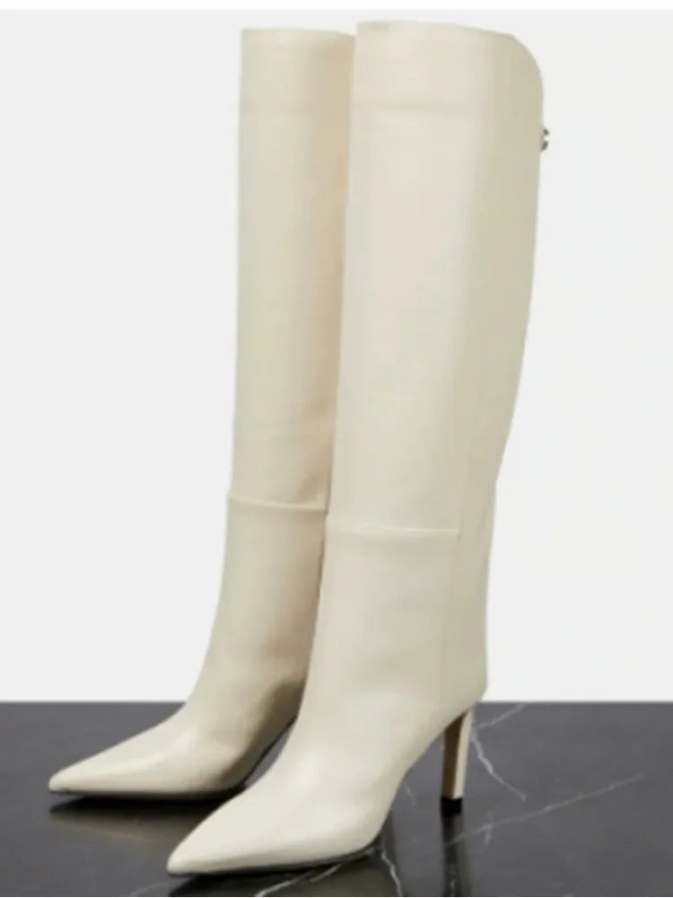 Damen-Stiefel mit schlanker Passform und hohen Absätzen, spitze High-Top-Stiefel, modische Herbst- und Winterstiefel für Damen in großen Größen