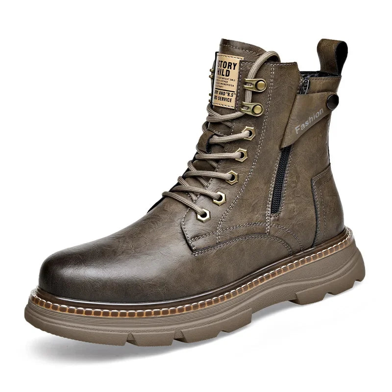 Herbst/Winter Neue Designer-Stiefel aus Rindsleder für Herren, modische, lässige Fleece-Overalls, hohe, warme Herren-Plateauschuhe