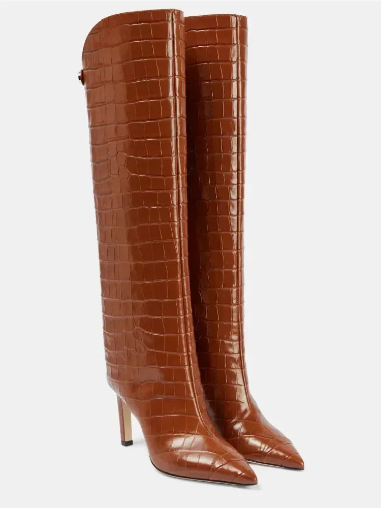 Damen-Stiefel mit schlanker Passform und hohen Absätzen, spitze High-Top-Stiefel, modische Herbst- und Winterstiefel für Damen in großen Größen