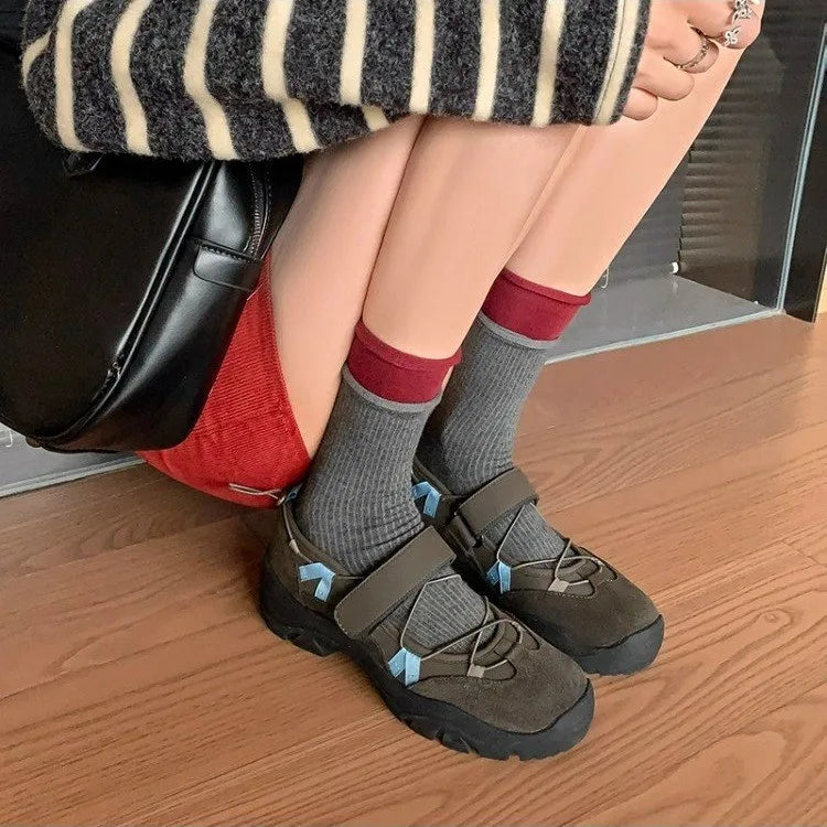 Hochwertige Damen-Ballerinas mit runder Spitze, flachem Design, atmungsaktiv, lässig, zum Hineinschlüpfen, Outdoor-tauglich, Mary-Jane-Stil.