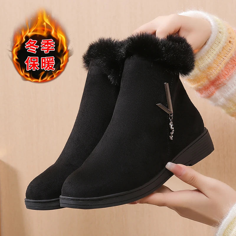 Wintermode Damen Keilabsatz-Stiefeletten, höhenverstellende Schuhe, High Heels Stiefeletten mit Metall-Rhinestone, Botas Mujer 2024