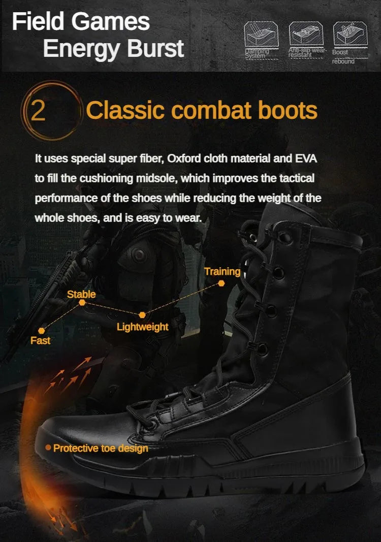 Hochgeschnittene wasserdichte Leder-Wanderarbeitsstiefel für Herren, rutschfest, leicht, Kampf- & Taktikstiefel, atmungsaktive Wüstenstiefel