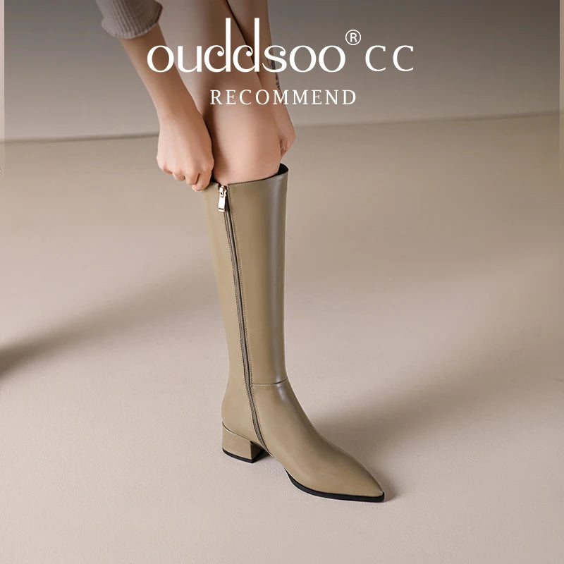 Ods Herbst Winter Damen Kniehohe Klassische Stretch Schlanke Lange Stiefel mit Dicken Hohen Absätzen, Quadratspitze, Schlichte Schuhe in Großen Größen 41 42 43 45