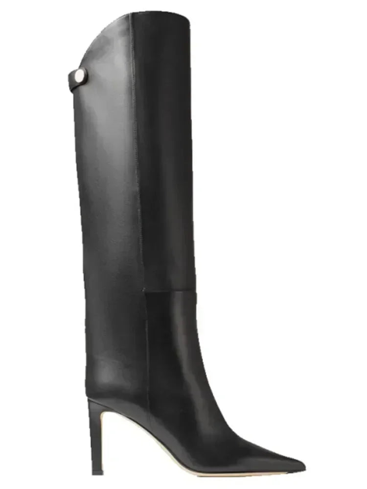 Damen-Stiefel mit schlanker Passform und hohen Absätzen, spitze High-Top-Stiefel, modische Herbst- und Winterstiefel für Damen in großen Größen