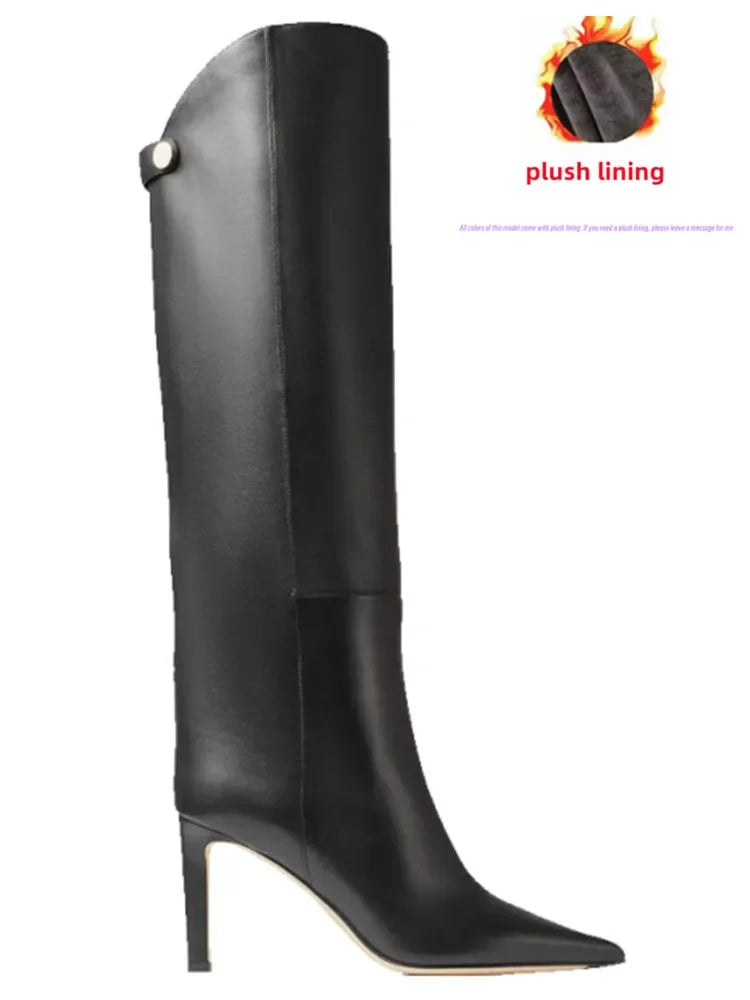 Damen-Stiefel mit schlanker Passform und hohen Absätzen, spitze High-Top-Stiefel, modische Herbst- und Winterstiefel für Damen in großen Größen