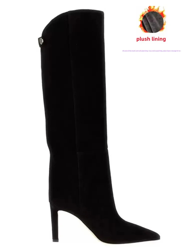 Damen-Stiefel mit schlanker Passform und hohen Absätzen, spitze High-Top-Stiefel, modische Herbst- und Winterstiefel für Damen in großen Größen