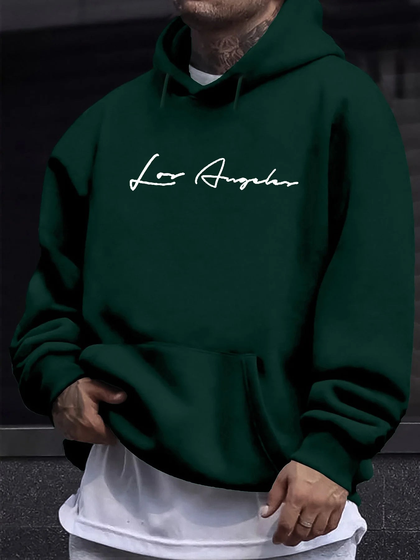 Lässiges Herren-Sweatshirt für Herbst und Winter, locker geschnitten mit Kapuze, Los Angeles-Schriftzug, langärmelig und warm als Pullover