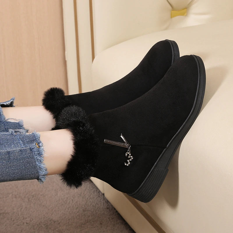 Wintermode Damen Keilabsatz-Stiefeletten, höhenverstellende Schuhe, High Heels Stiefeletten mit Metall-Rhinestone, Botas Mujer 2024