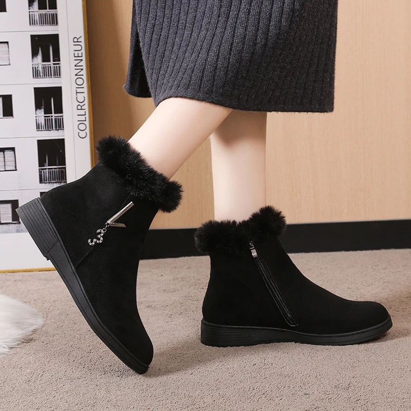 Wintermode Damen Keilabsatz-Stiefeletten, höhenverstellende Schuhe, High Heels Stiefeletten mit Metall-Rhinestone, Botas Mujer 2024