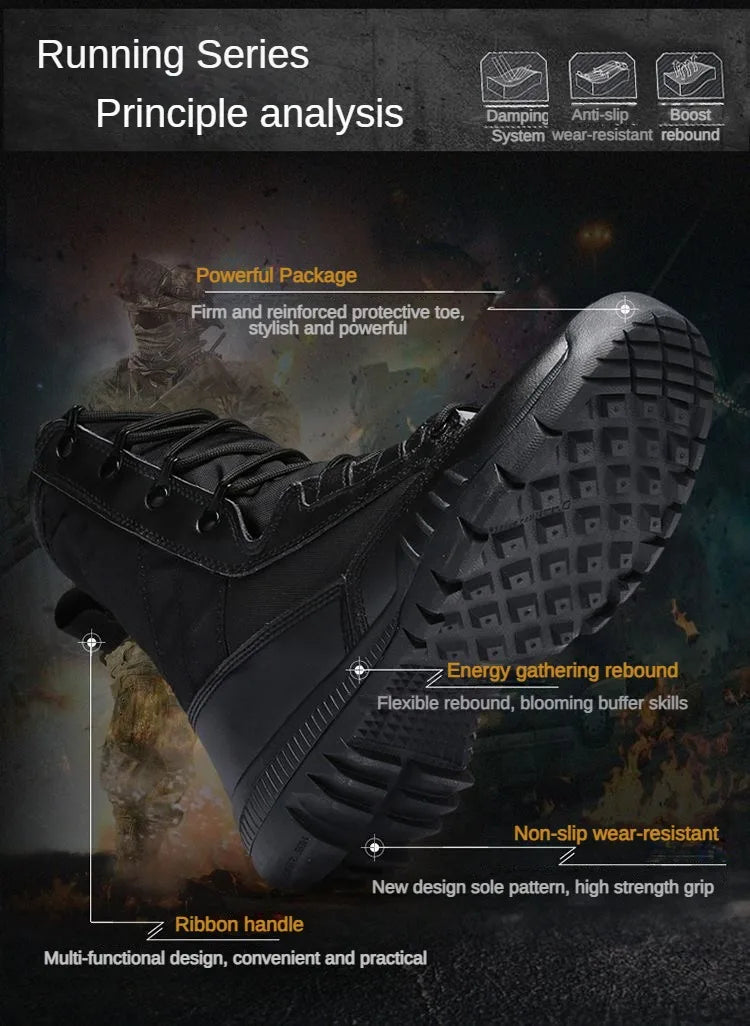 Hochgeschnittene wasserdichte Leder-Wanderarbeitsstiefel für Herren, rutschfest, leicht, Kampf- & Taktikstiefel, atmungsaktive Wüstenstiefel