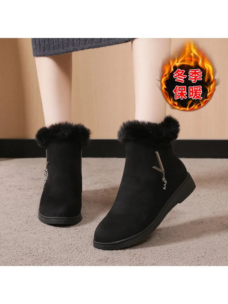 Wintermode Damen Keilabsatz-Stiefeletten, höhenverstellende Schuhe, High Heels Stiefeletten mit Metall-Rhinestone, Botas Mujer 2024