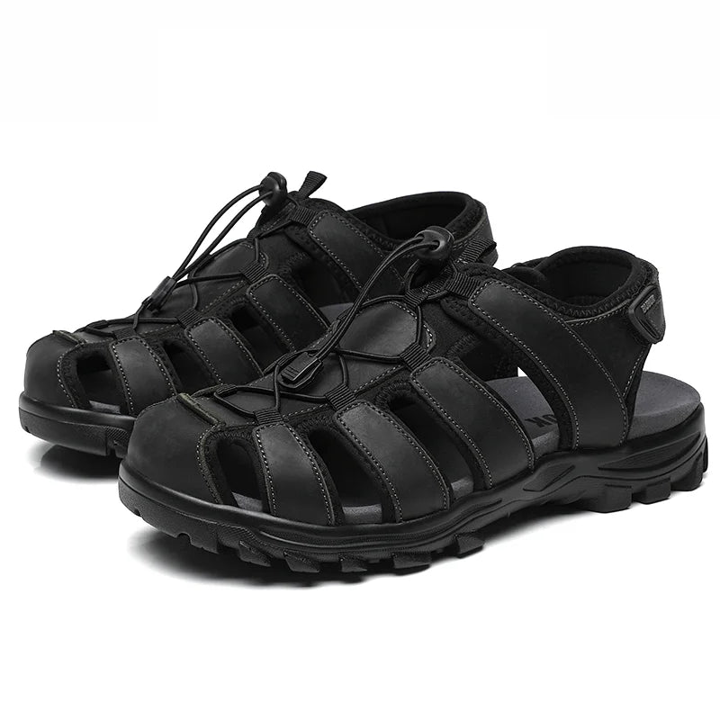 Erste-Schicht-Rindsleder Herren neue modische offene Zehen Freizeit-Sommersandalen für Herren, verstellbar, rutschfest, bequeme weiche Sohle für den Strand
