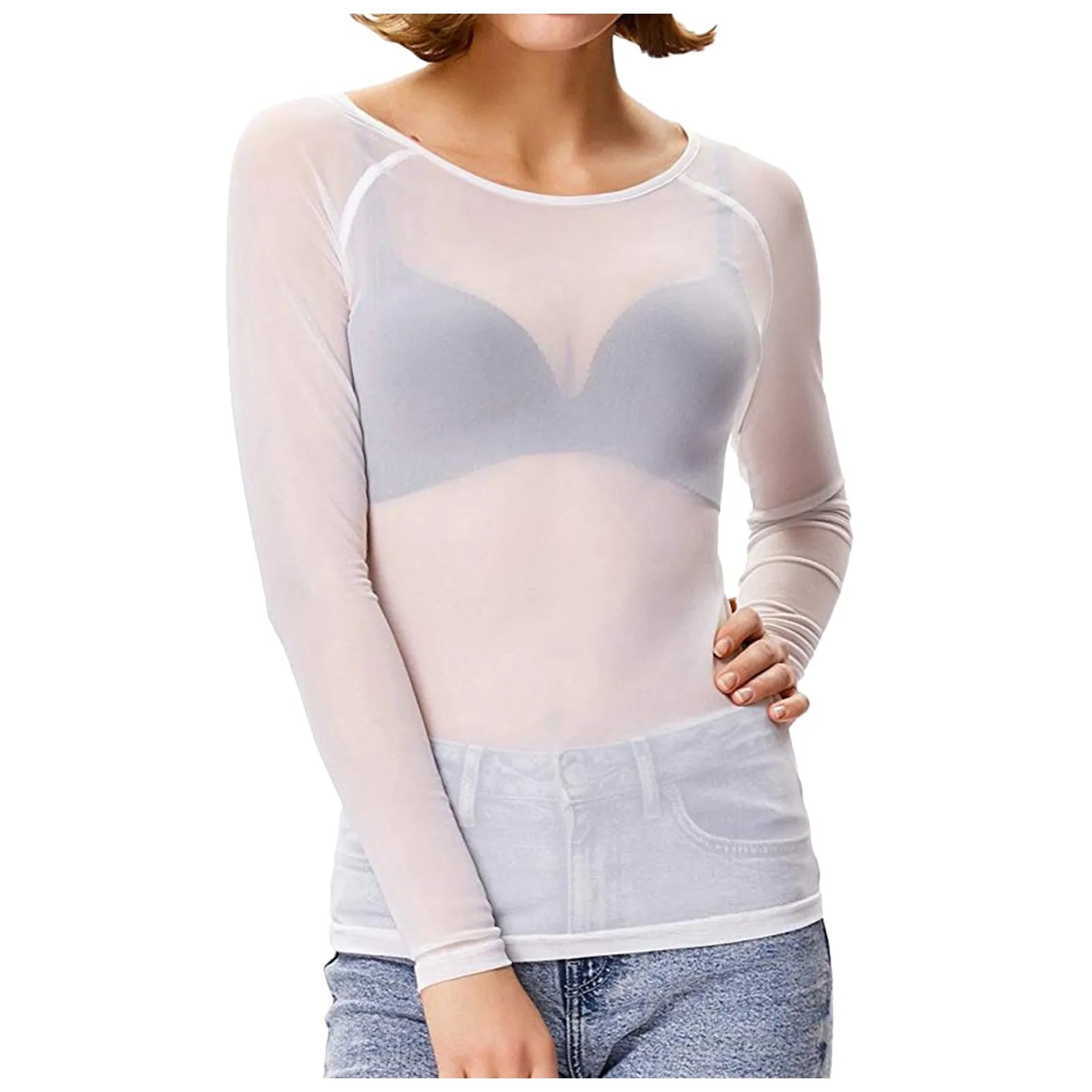 Damen Mesh Longsleeve – Figurbetontes transparentes Oberteil mit elegantem Design