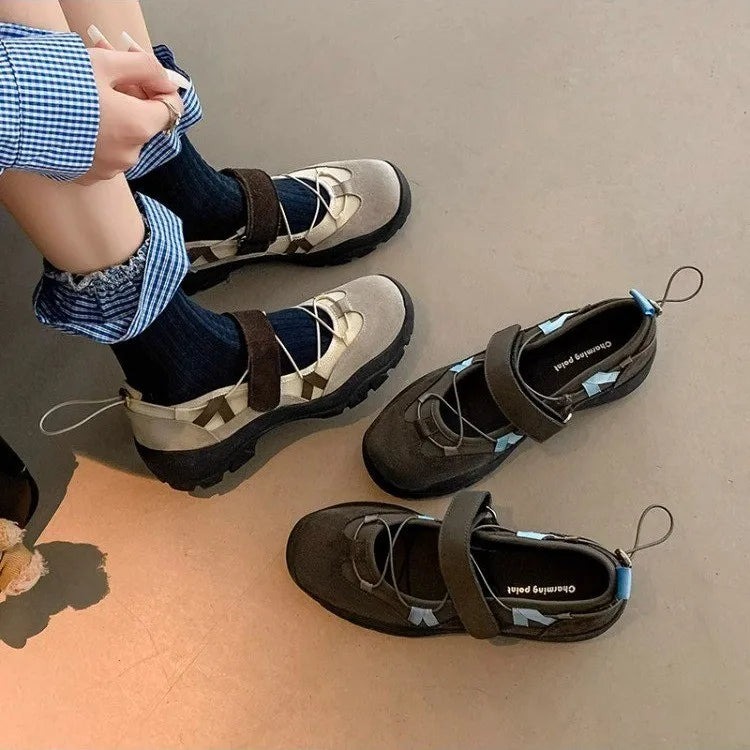 Hochwertige Damen-Ballerinas mit runder Spitze, flachem Design, atmungsaktiv, lässig, zum Hineinschlüpfen, Outdoor-tauglich, Mary-Jane-Stil.