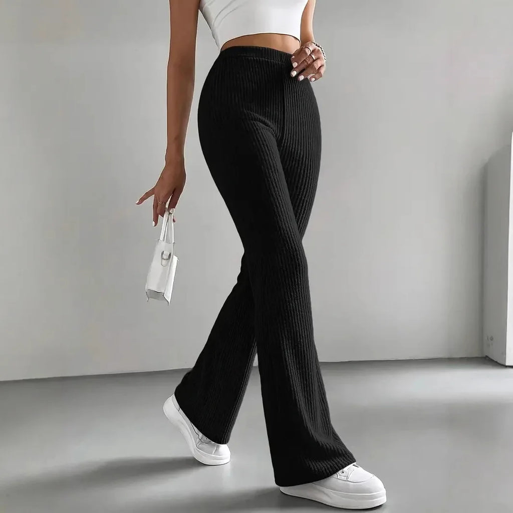 Damen High Waist Stretch Hose – Figurbetonte Schlaghose mit Komfortbund