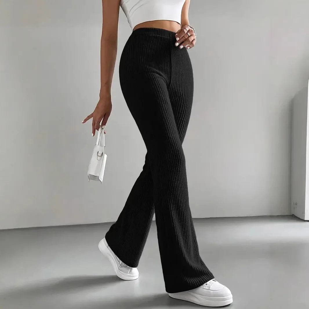 Damen High Waist Stretch Hose – Figurbetonte Schlaghose mit Komfortbund
