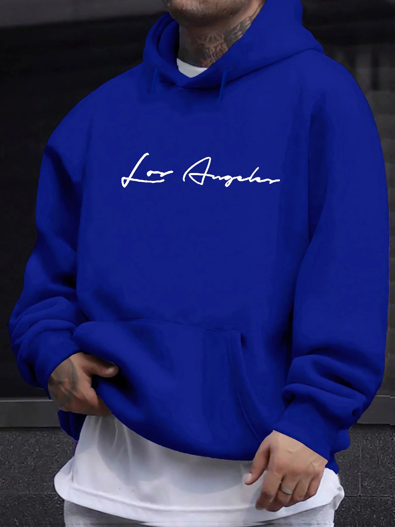 Lässiges Herren-Sweatshirt für Herbst und Winter, locker geschnitten mit Kapuze, Los Angeles-Schriftzug, langärmelig und warm als Pullover
