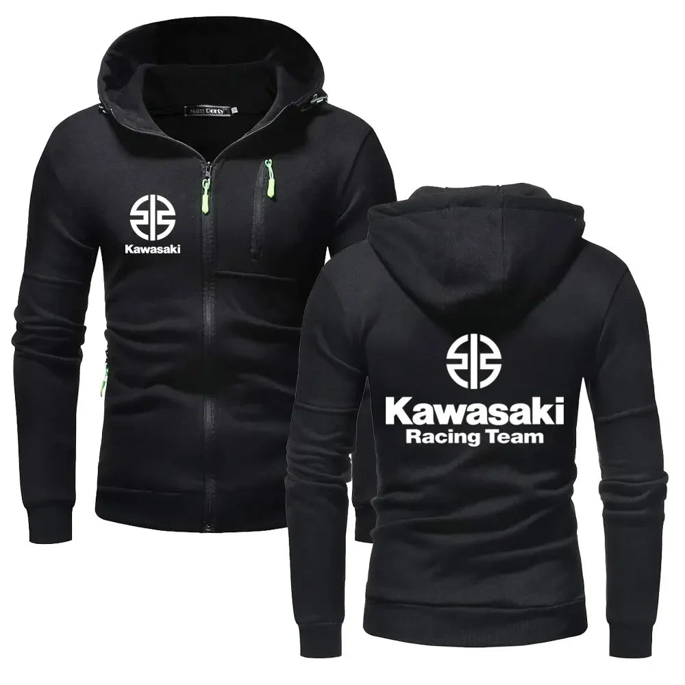 Kawasaki Logo Racing Motorradteam Herren Zip-Up Hoodie Frühling Herbst Übergröße Sweatshirt Neuer Sport Damen Jacken Mäntel